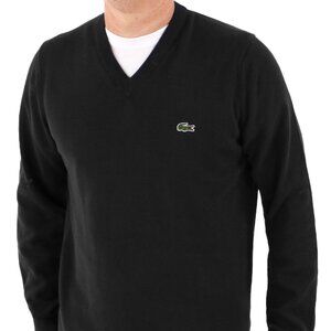 Lacoste '80s Vintage V-Neck Cotton Long-Sleeve Jersey Crocodile Logo Size 40 (M)